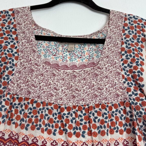 Decree Patchwork Floral Blouse Women’s Large Square Neck Boho Festival Style Top - Picture 5 of 8